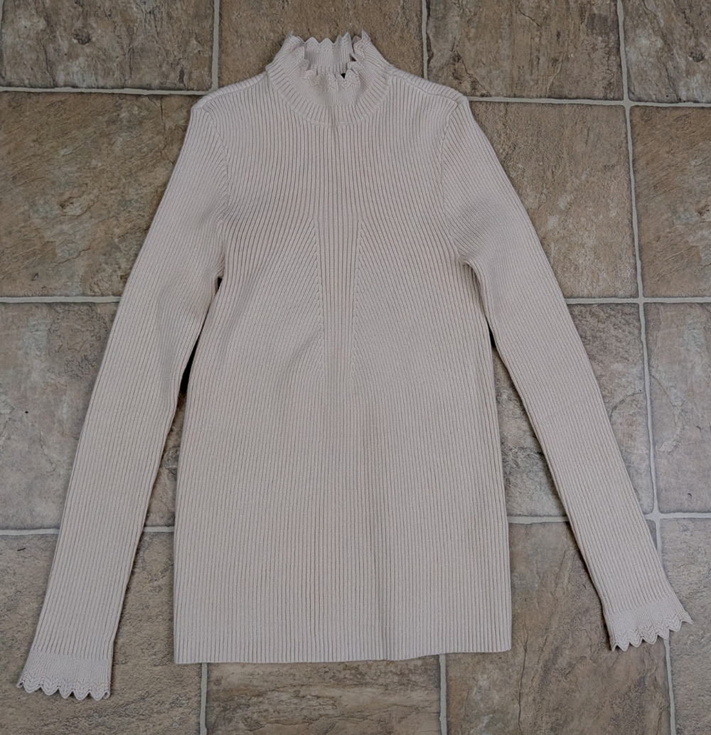 NWOT G.I.L.I. sz S Mock Neck Ribbed knit Sweater tan long sleeves stretchy 0666